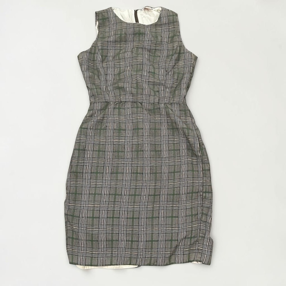 Brooks Brothers Red Fleece Plaid Wool Sheath Dress Grey Green Size 6 Womens